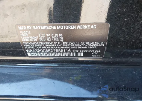 2013 BMW 335I xDrive from USA, damaged, VIN WBA3B9C55DF586116